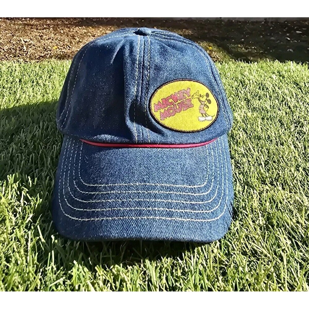 Vtg Disney Mickey Mouse Patch Denim Hat Cap Adjustable Strap Excellent Cond.